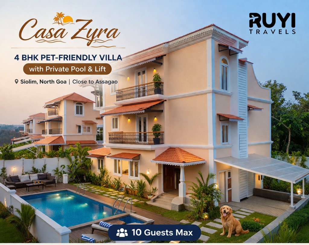 Vaas Casa Zyra | 4 BHK Pet-friendly villa with Private Pool and Lift | Close to Assagao