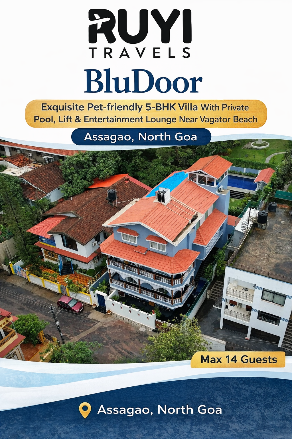 Vaas BluDoor | Exquisite Pet-friendly 5-BHK Villa With Private Pool, Lift & Entertainment Lounge Near Vagator Beach