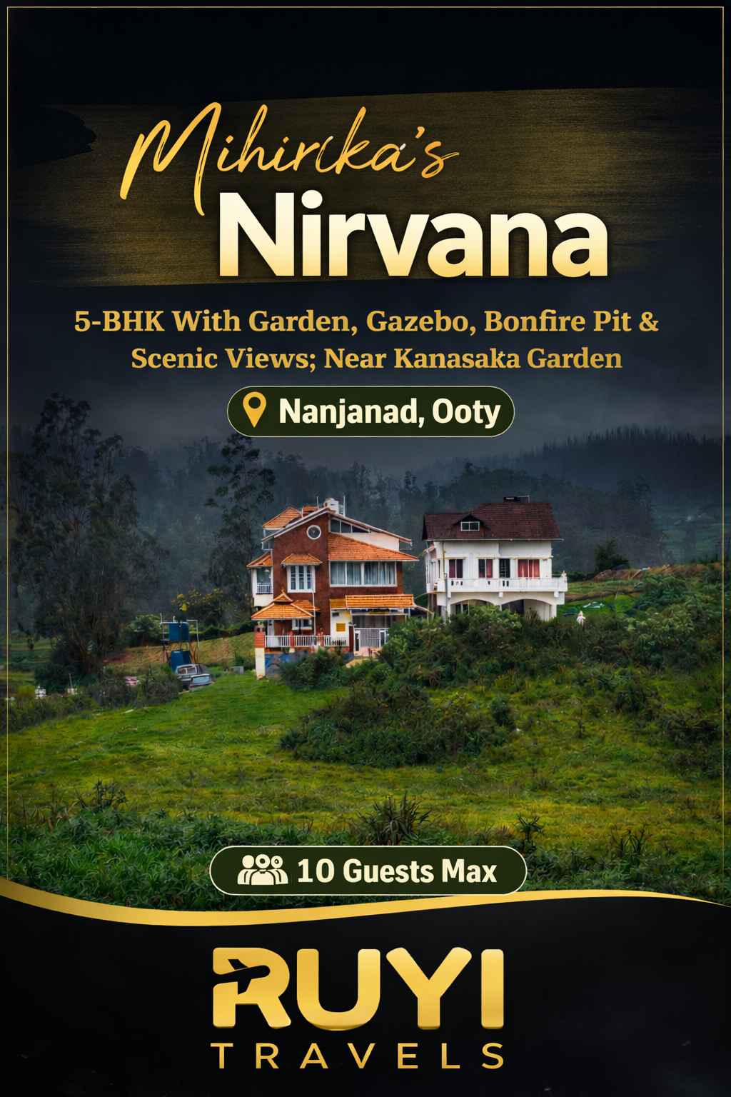 Vaas Mihirika’s Nirvana | 5-BHK With Garden, Gazebo, Bonfire Pit & Scenic Views; Near Karnataka Garden