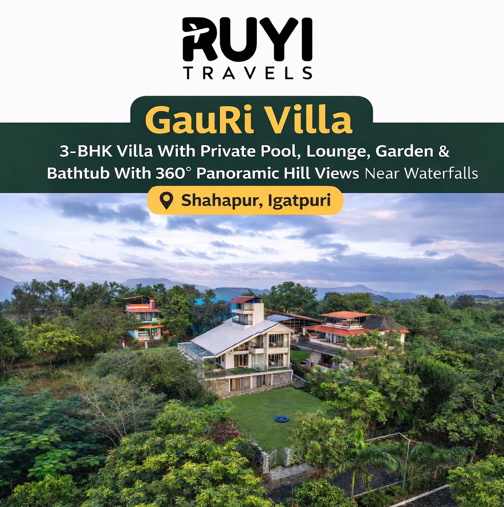 Vaas GauRi Villa | 3-BHK Villa With Private Pool, Lounge, Garden & Bathtub With 360 Panoramic Hill Views Near Waterfalls