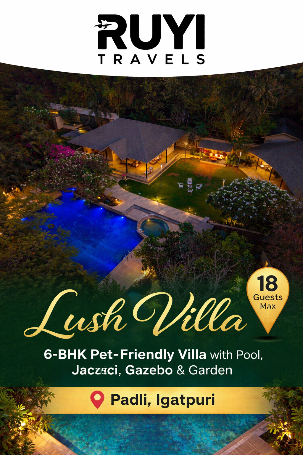 Vaas Lush Villa | 6-BHK Pet-Friendly Villa with Pool, Jacuzzi, Gazebo & Garden Padli, Igatpuri