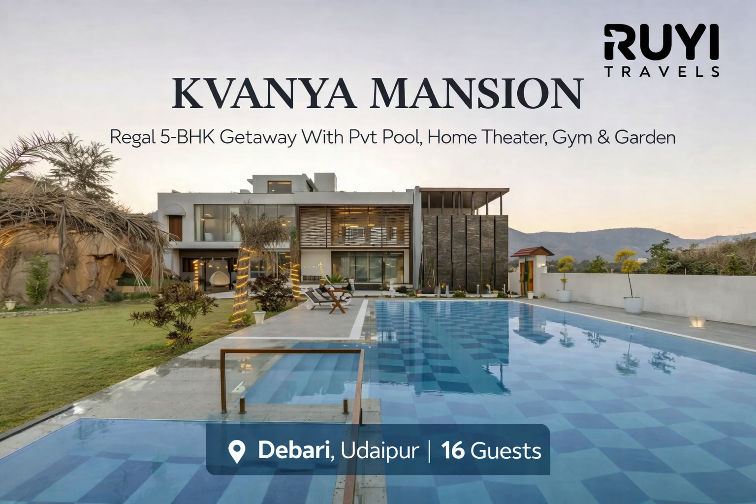 Vaas Kvanya Mansion | Regal 5-BHK Getaway With Pvt Pool, Home Theater, Gym & Garden