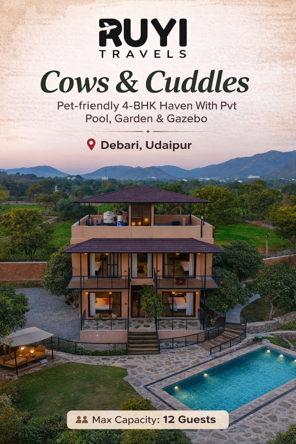 Vaas Cows & Cuddles | Pet-friendly 4-BHK Haven With Pvt Pool, Garden & Gazebo
