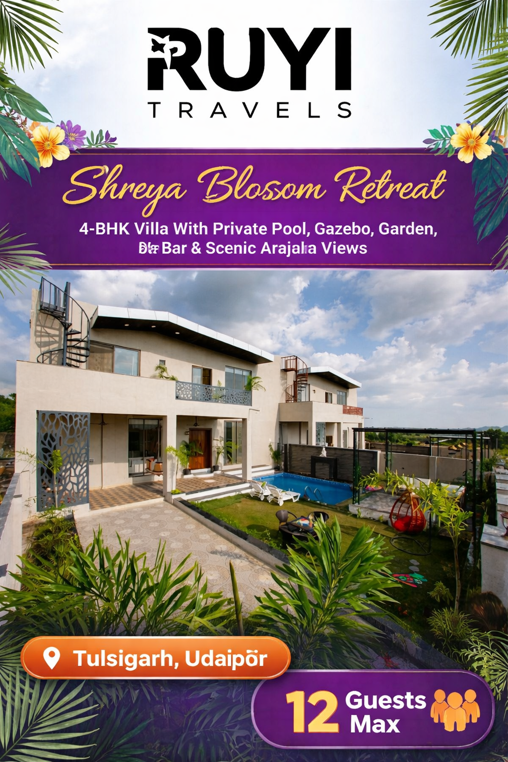 Vaas Shreya Blossom Retreat | 4-BHK Villa With Private Pool, Gazebo, Garden, Bar & Scenic Aravali Views
