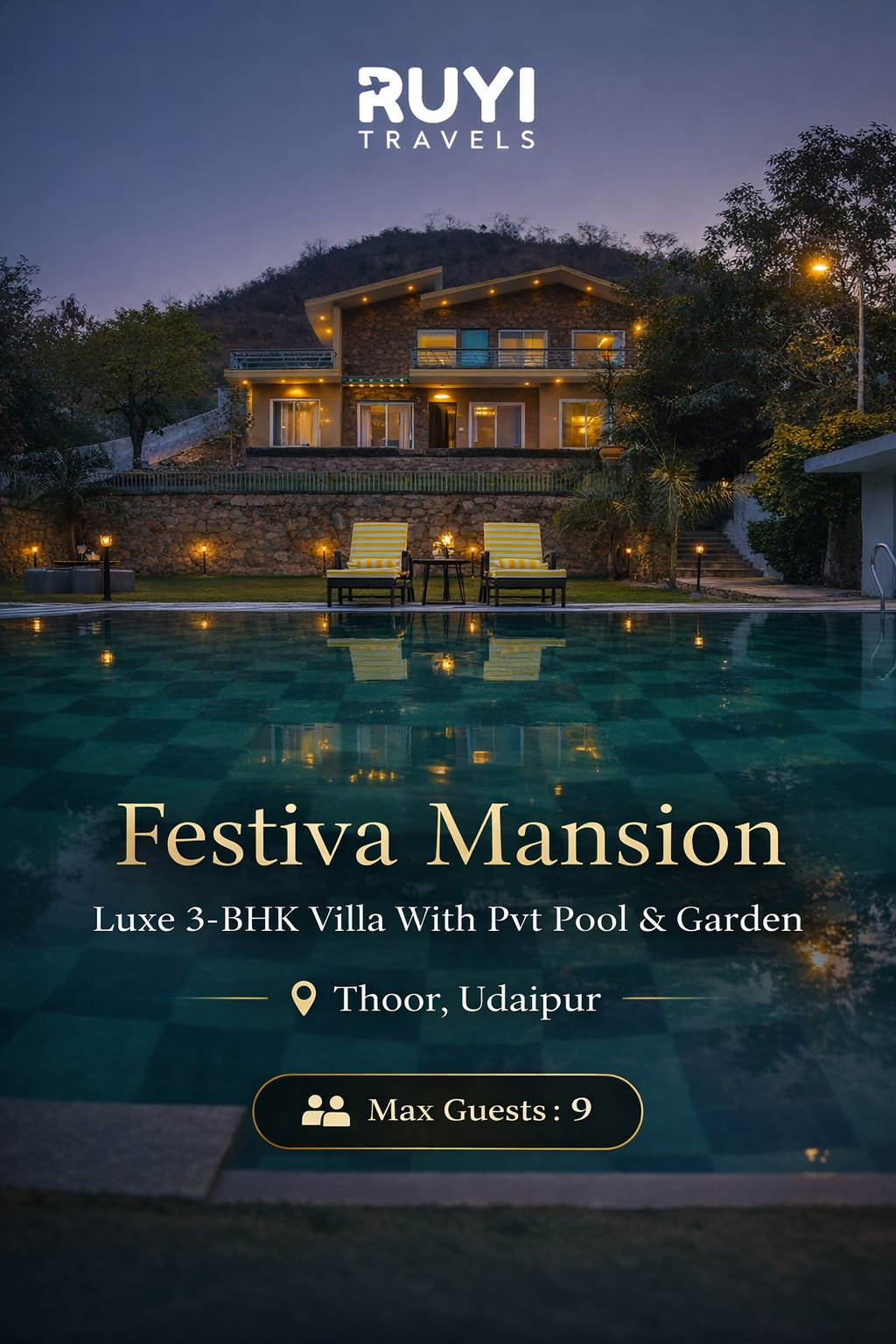 Vaas Festiva Mansion | Luxe 3-BHK Villa With Pvt Pool & Garden