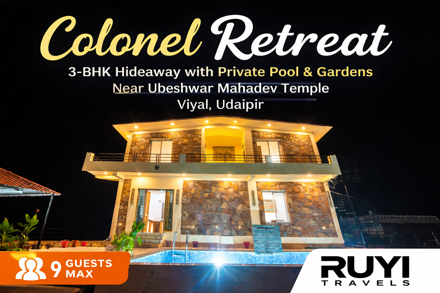 Vaas Colonel Retreat | 3-BHK Hideaway with Private Pool & Gardens Near Ubeshwar Mahadev Temple