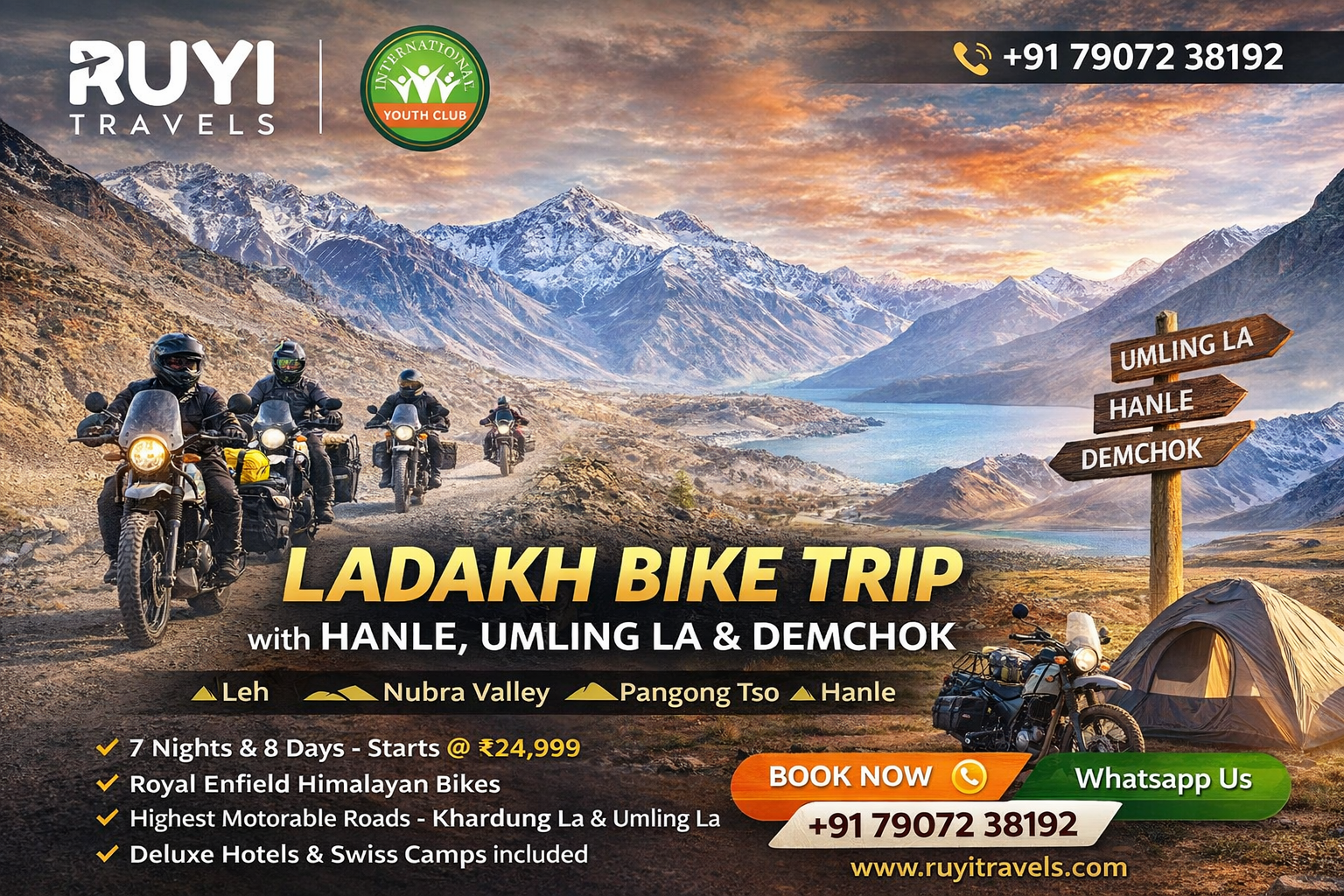 Ladakh Bike Trip 2026 – Leh Hanle Umling la Demchok Leh 7N/8D