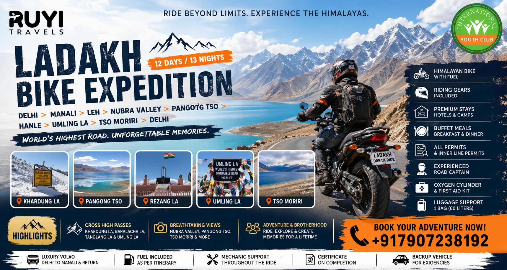 Ladakh Bike Trip 2026 – Delhi Manali Leh Hanle UnlimgLa Tso Moriri Delhi 11N and 12D