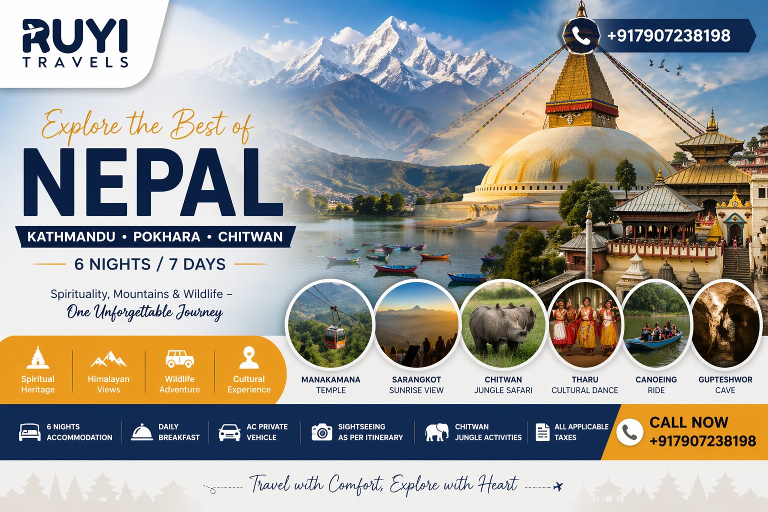 NEPAL GOLDEN TRIANGLE TOUR   KATHHMANDU–POKHARA - CHITWAN 6Nights / 7Days