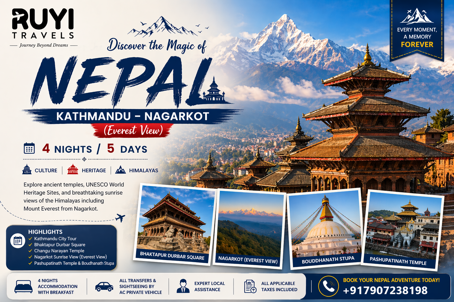 NEPAL TOUR   KATHMANDU–NAGARKOT(Everest View) 4Nights / 5Days