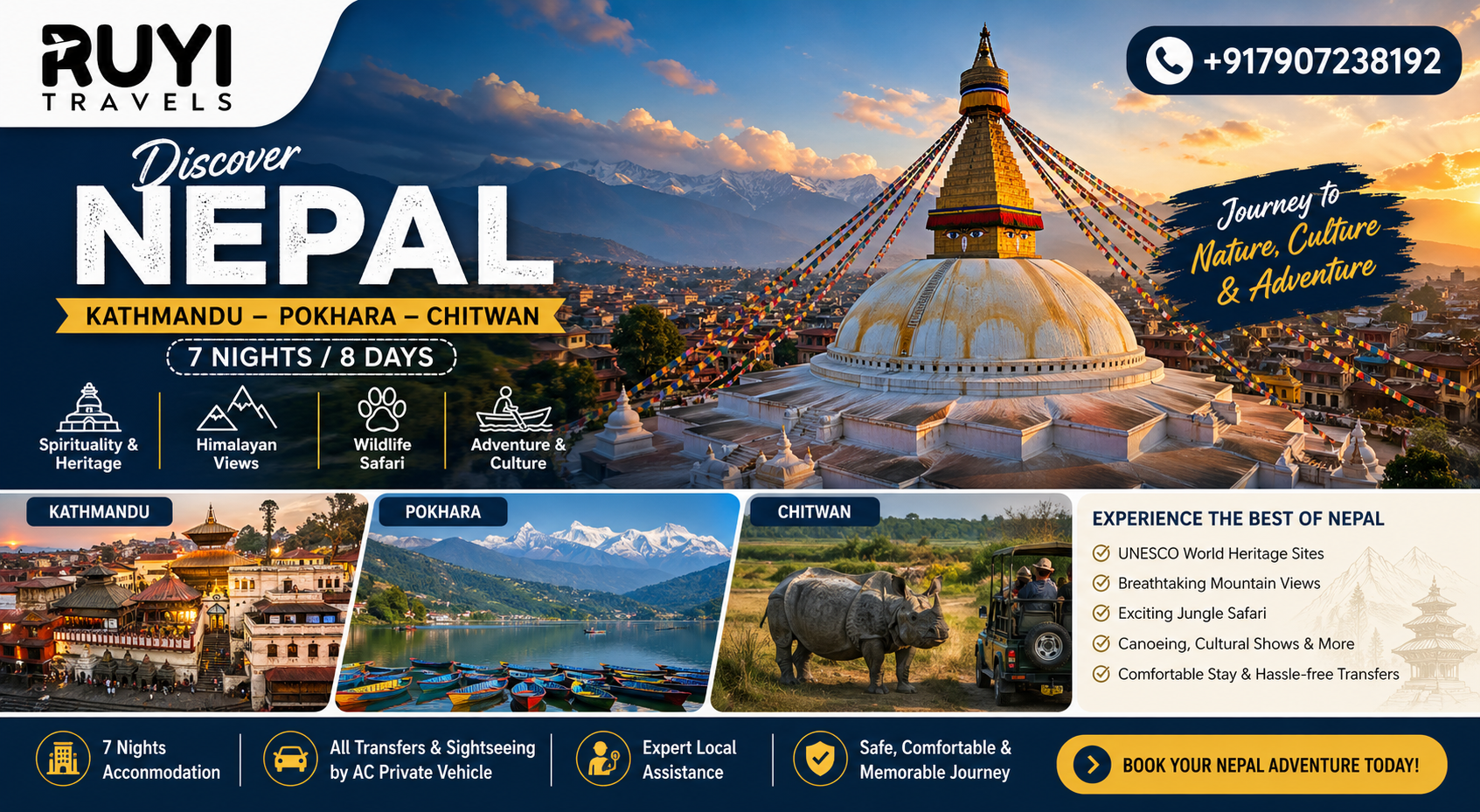 NEPAL TOUR KATHMANDU –POKHARA - CHITWAN 7Nights / 8Day s