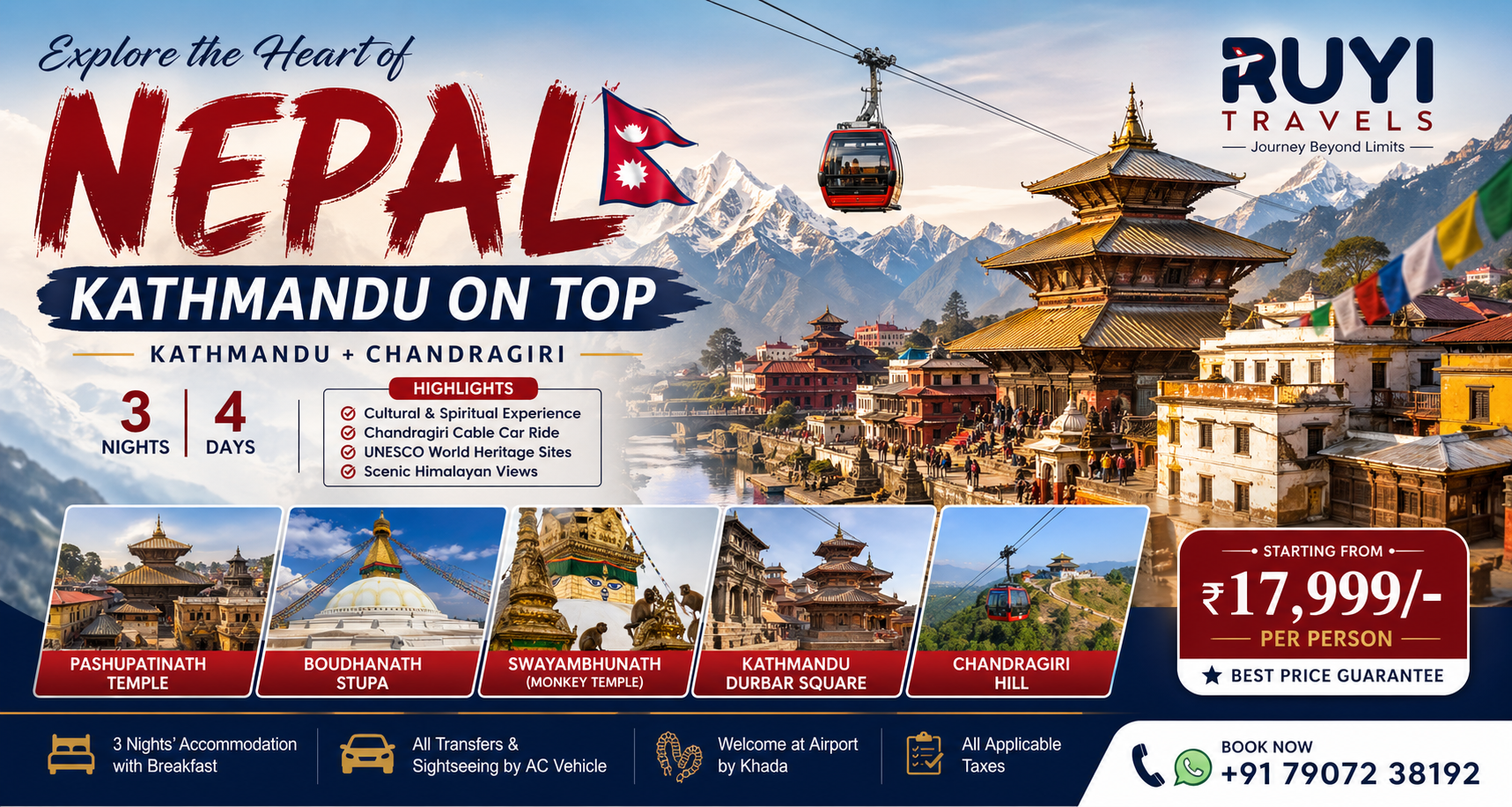 NEPAL TOUR KATHMANDU ON TOP(Kathmandu+ Chandragiri) 3Nights / 4Day s