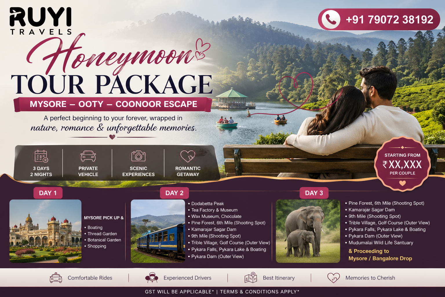 Honeymoon Tour Package – Mysore, Ooty & Coonoor Escape (3 Days / 2 Nights)
