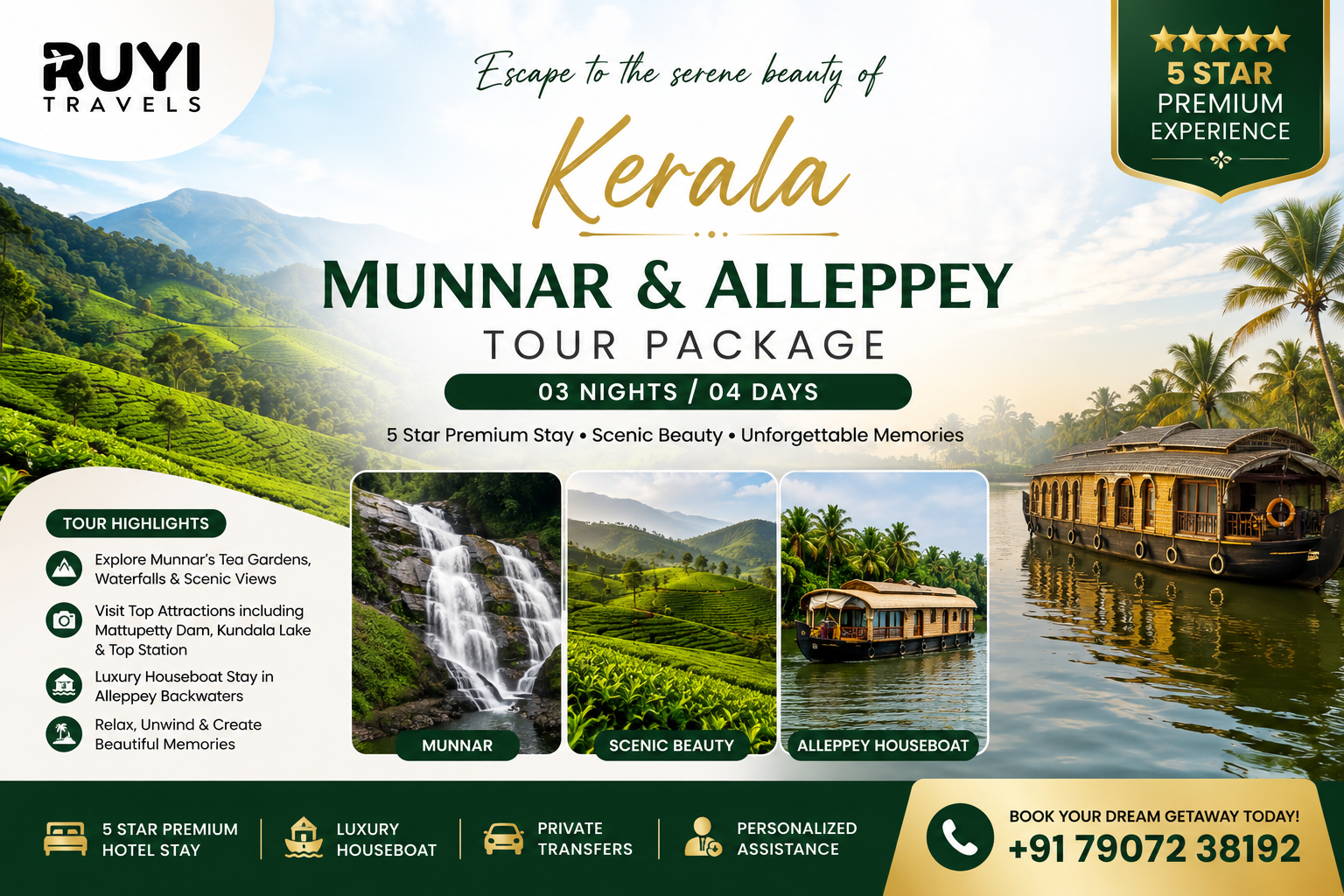 03 nights / 04 DAYS  MUNNAR & ALLEPPEY TOUR PACKAGE. (12 pax min ) 