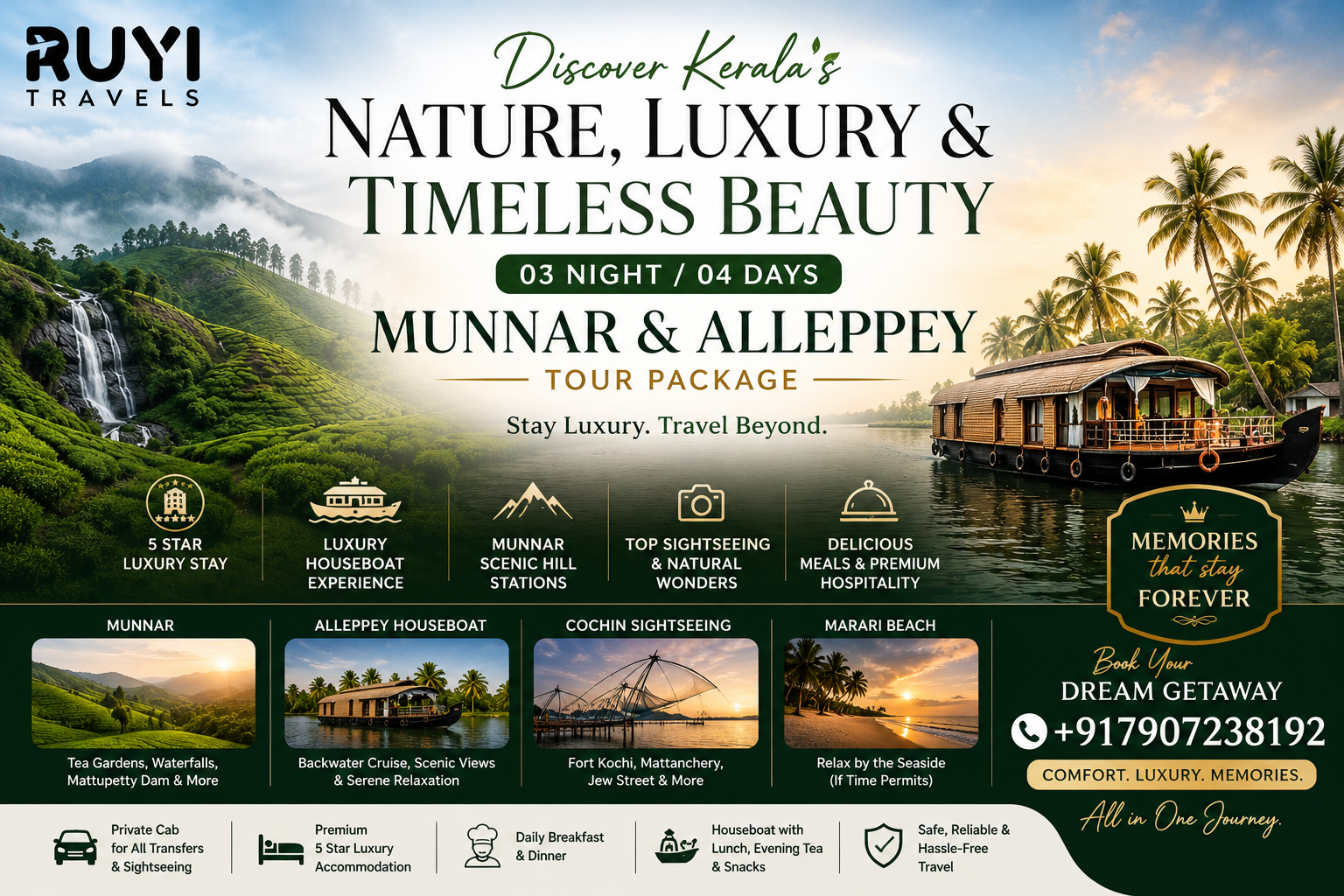 03 NIGHT / 04 DAYS MUNNAR & ALLEPPEY TOUR PACKAGE ( 6 pax min ) 