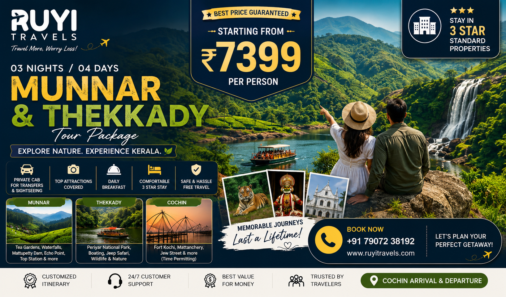 03 NIGHT / 04 DAYS MUNNAR & THEKKADY TOUR PACKAGE ( 4 pax min ) 
