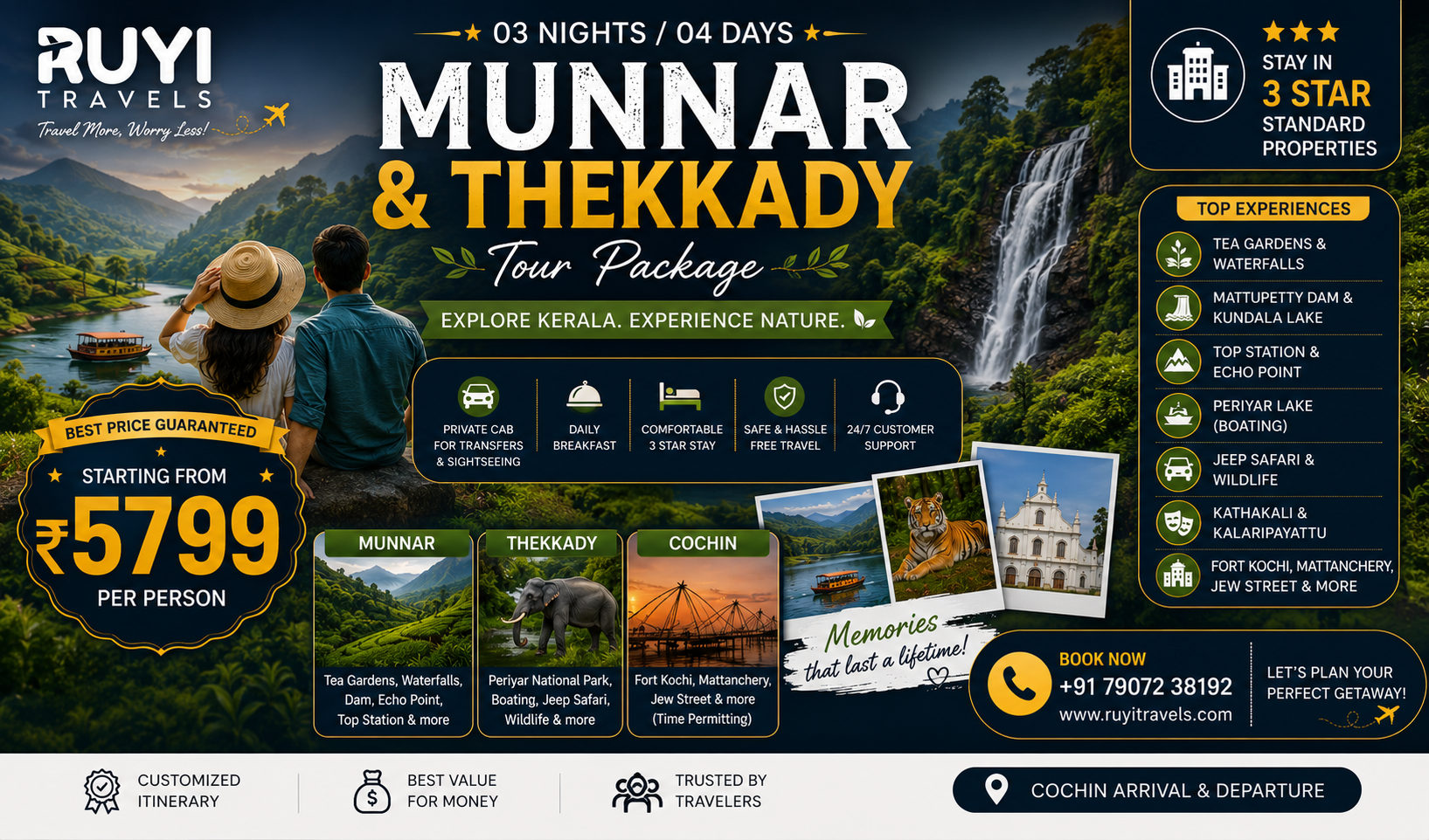 03 NIGHT / 04 DAYS MUNNAR & THEKKADY TOUR PACKAGE ( 12 pax min ) 