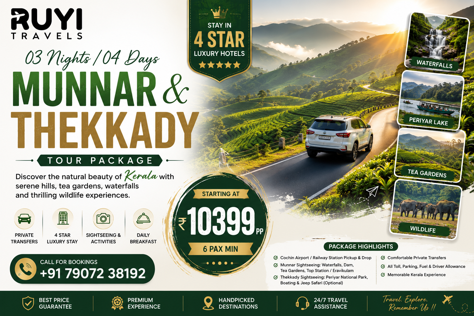 03 NIGHT / 04 DAYS  MUNNAR & THEKKADY TOUR PACKAGE (6 pax min) 
