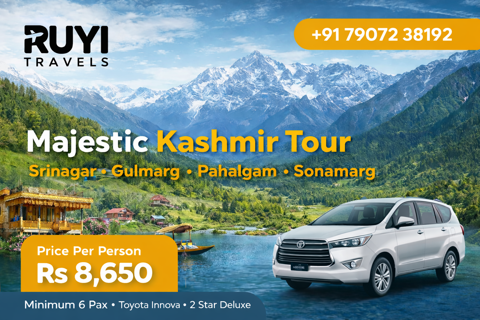 Kashmir 3 Nights 4 days majestic tour package ( min 6 pax ) 